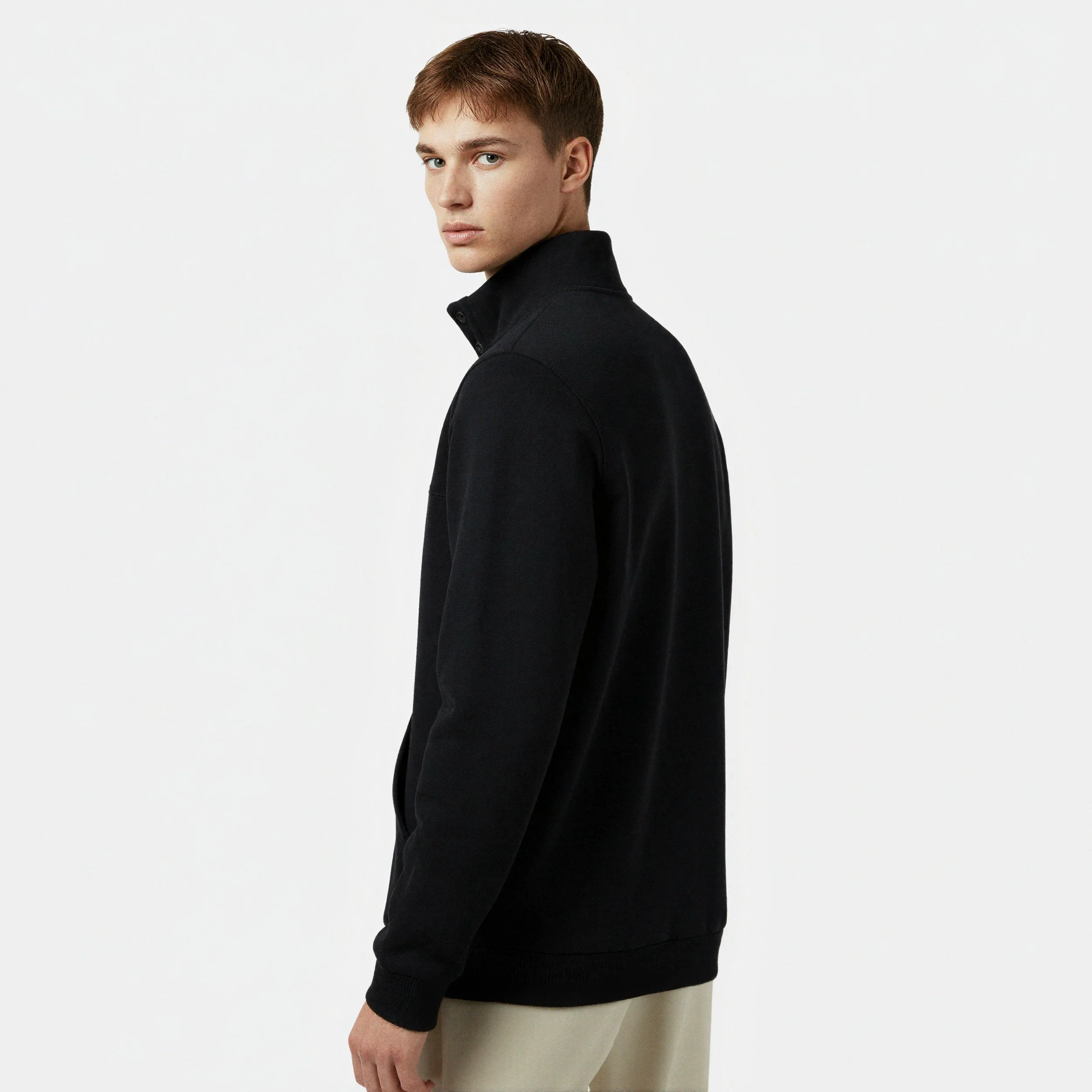 Sweatshirt boutonné Essentiel double face avec logo brodé ton sur ton
