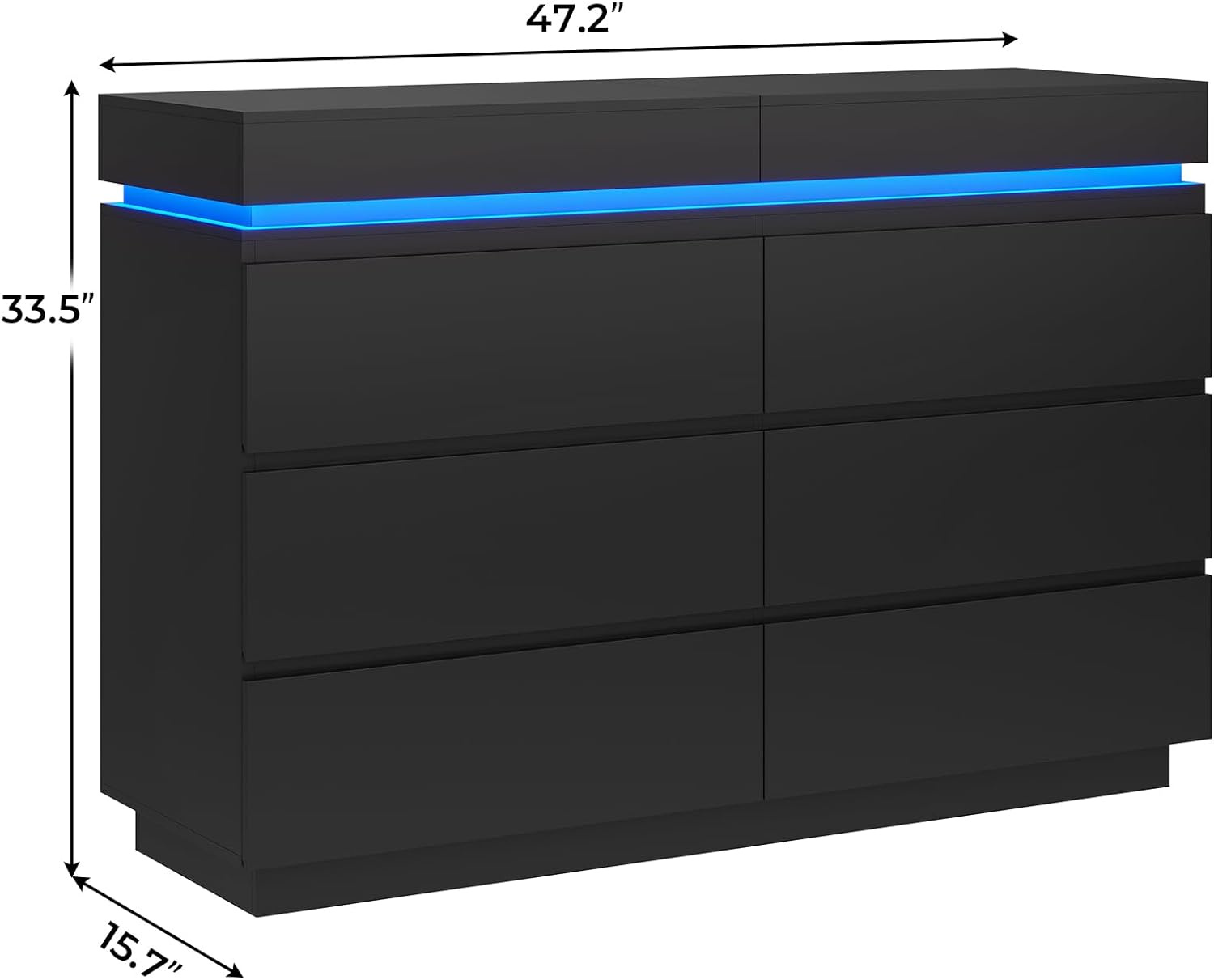 DICTAC Modern 6 Drawer Dresser with Sliding Desktop, Wide Chest of Drawers with Charging Station & LED Lights, Large Storage Tower Clothes Organizer, Black Dresser for Bedroom