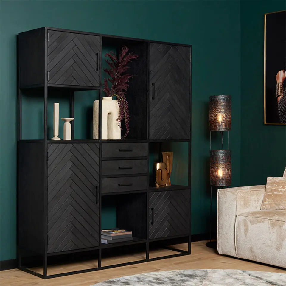 Furndea Scandi vakkenkast xl industrieel visgraat zwart - 45x160x200 cm