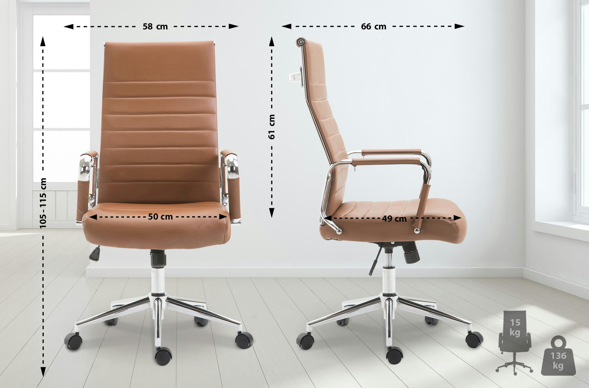 KOLUMBUS - Chaise de bureau réglable pivotant en similicuir Marron clair