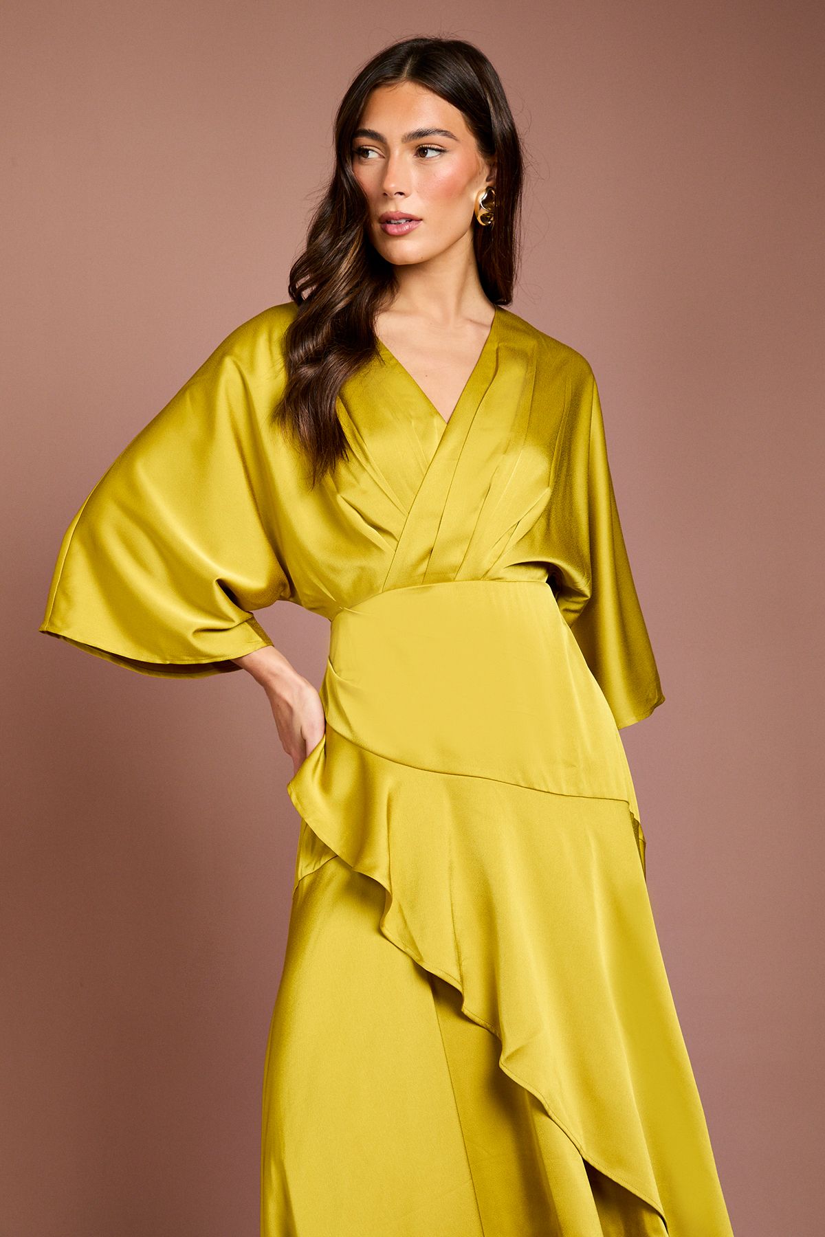 Coast Satin Back Crepe Ruffle Wrap Midi Dress