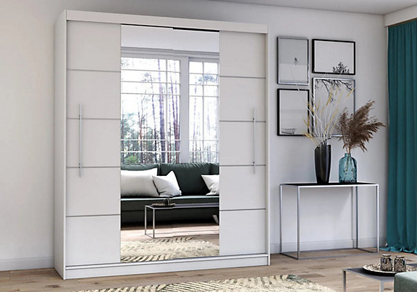 Armoire Orelia 203 cm avec miroir - Blanc