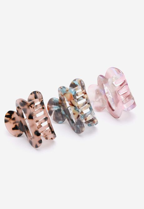 Womens 3pk Brown Animal Print Mini Hair Clips