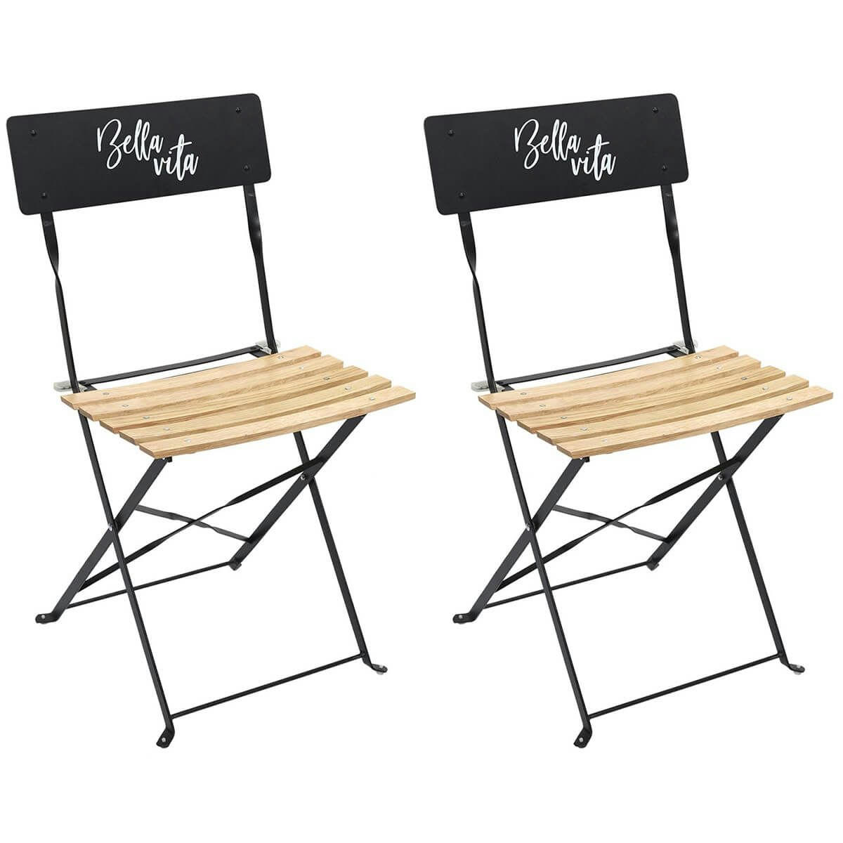 MALAM - Lot  de 2 chaises pliantes noires motif bella vita