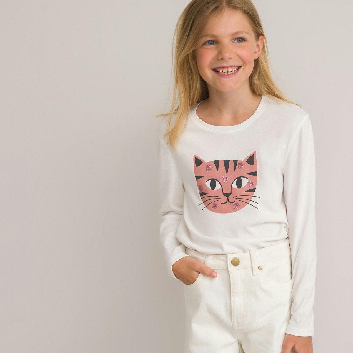T-shirt manches longues, motif tête de chat