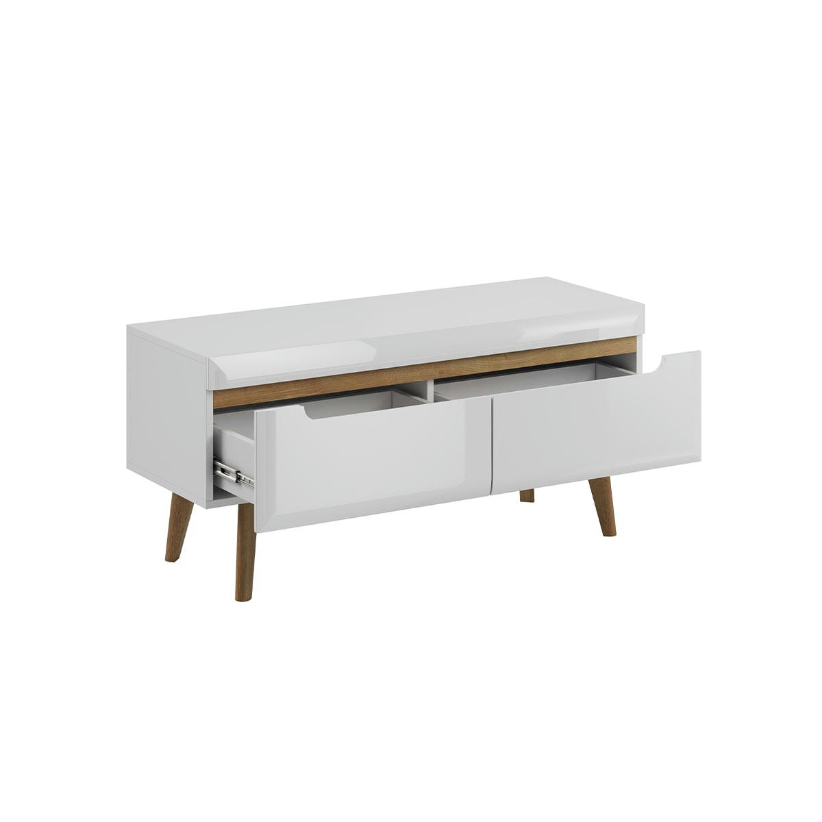 - Meuble tv 2 tiroirs 107 cm blanc et naturel