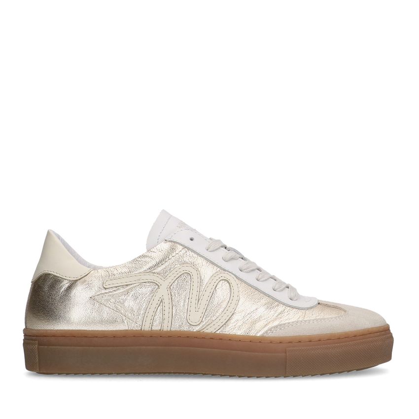 Manfield Leren gouden sneakers met suède details