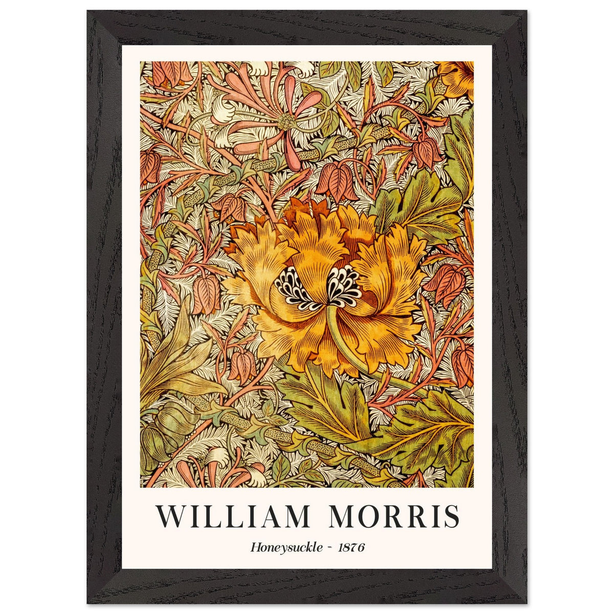 Artfulprints Poster met Lijst William Morris - Honeysuckle II 1876  - A4 21x29.7 cm - Oranje