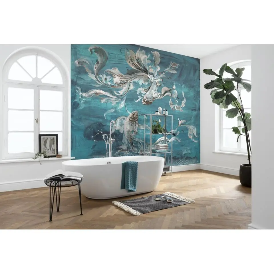 Sanders & Sanders fotobehang vissen blauw - 300 x 280 cm