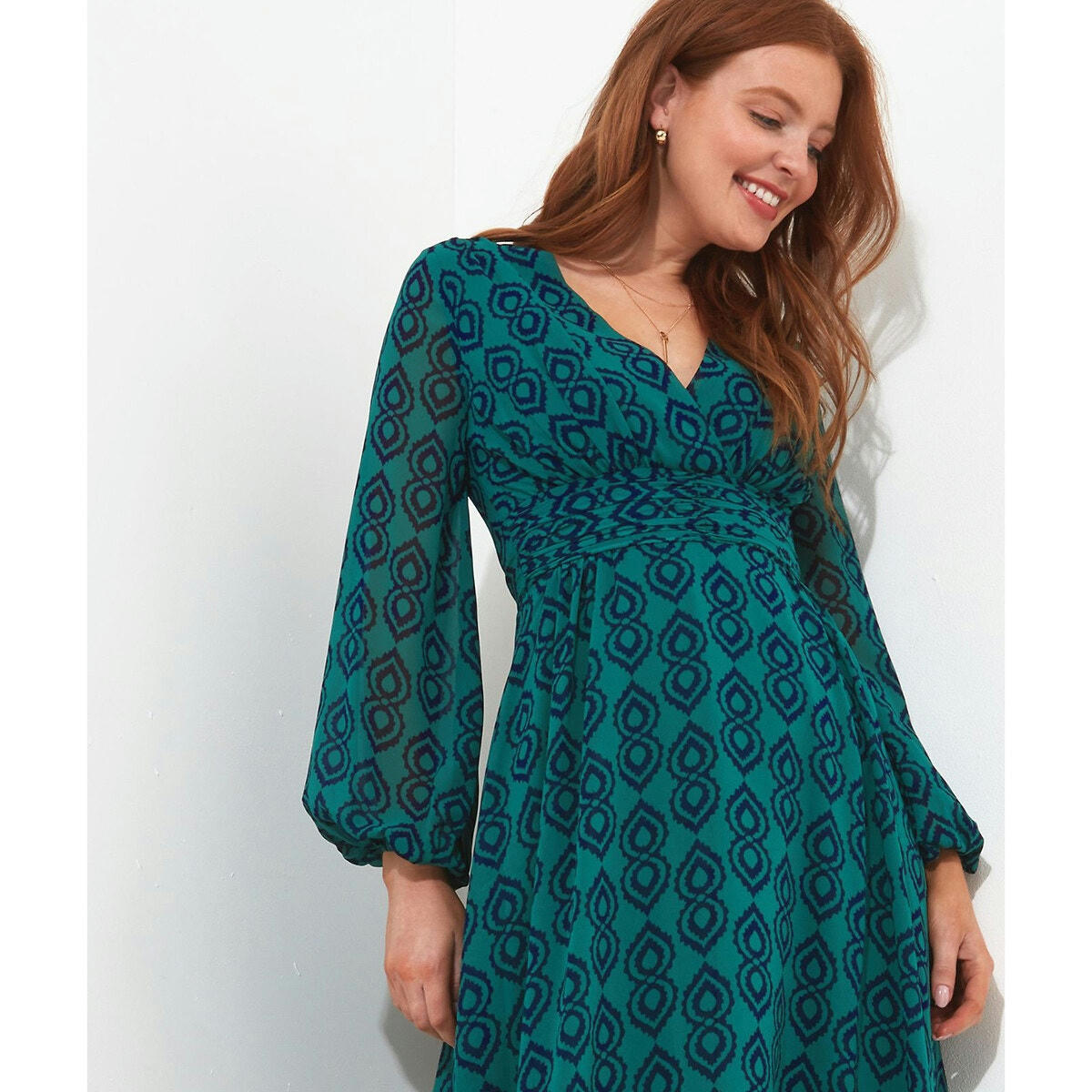 Robe midi col croisé imprimé géométrique