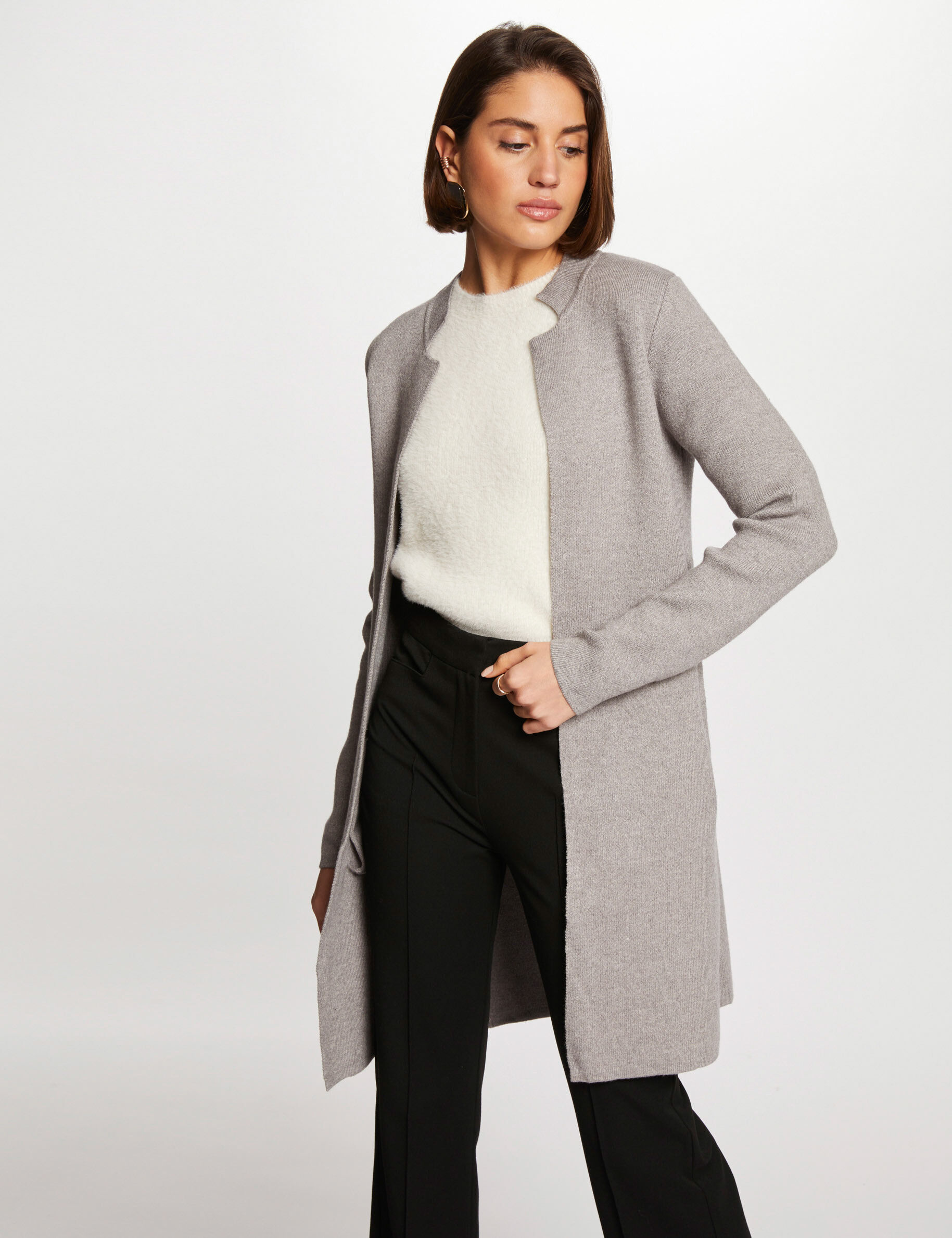 Straight Knit Vest With Notched Collar Light Grey Women