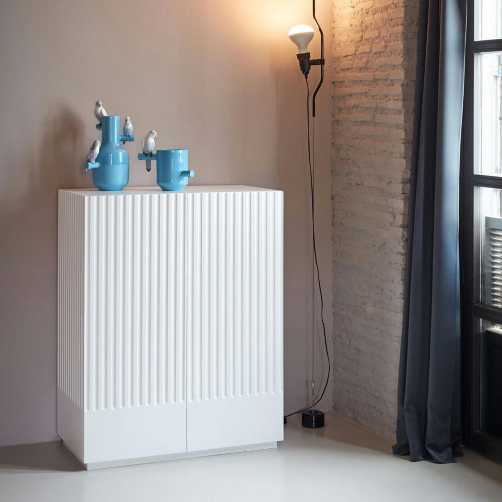 DORIC - Buffet haut 2 portes en bois H120cm blanc