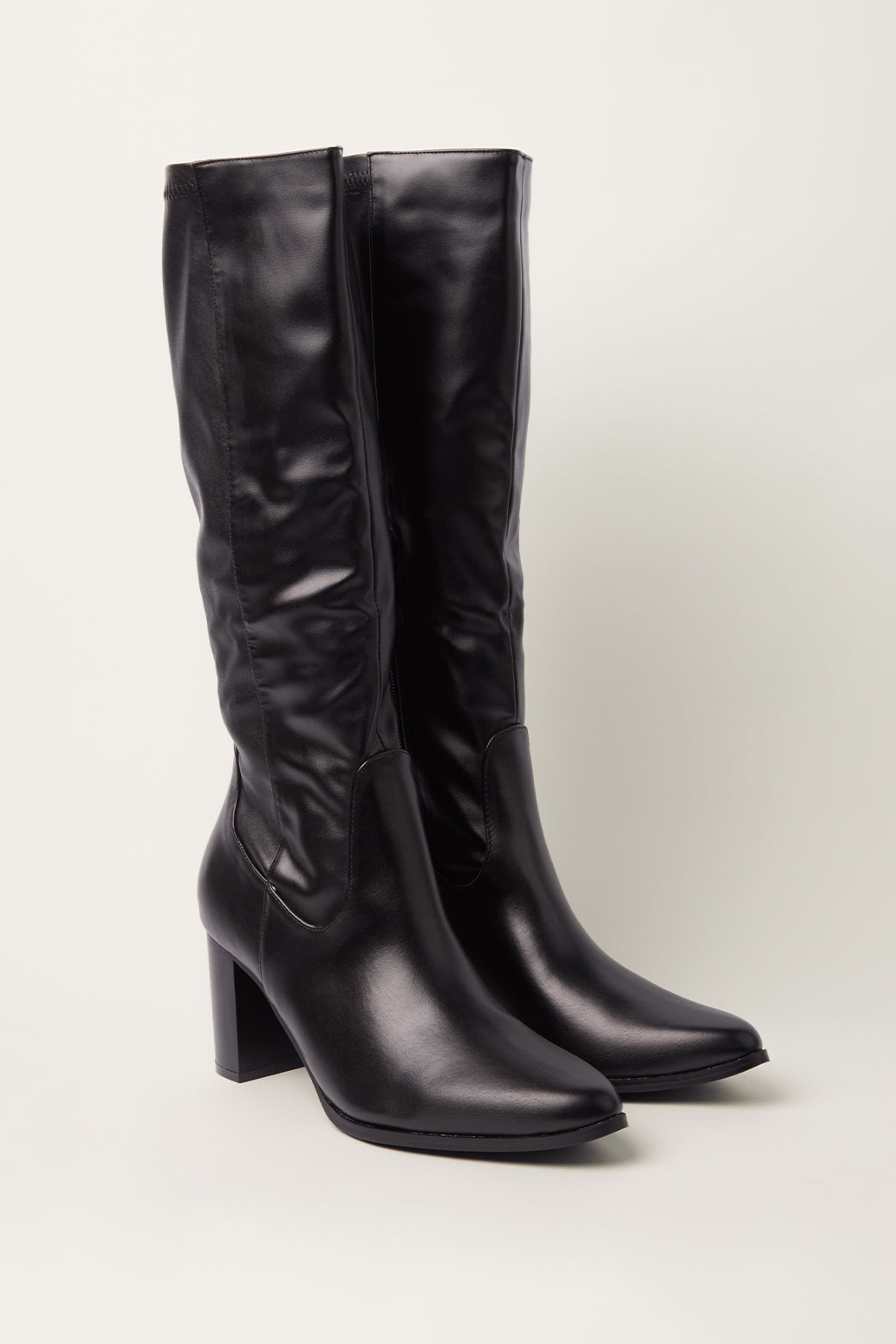 Blue Vanilla Black Knee High Leather Look Boots