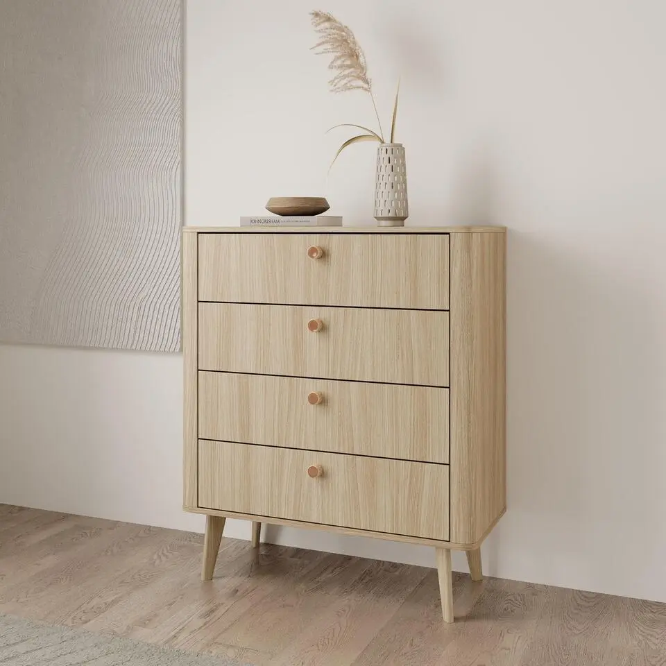 Meubella - Voorne - Ladekast 4 lades - Eiken - 88x38x103 cm