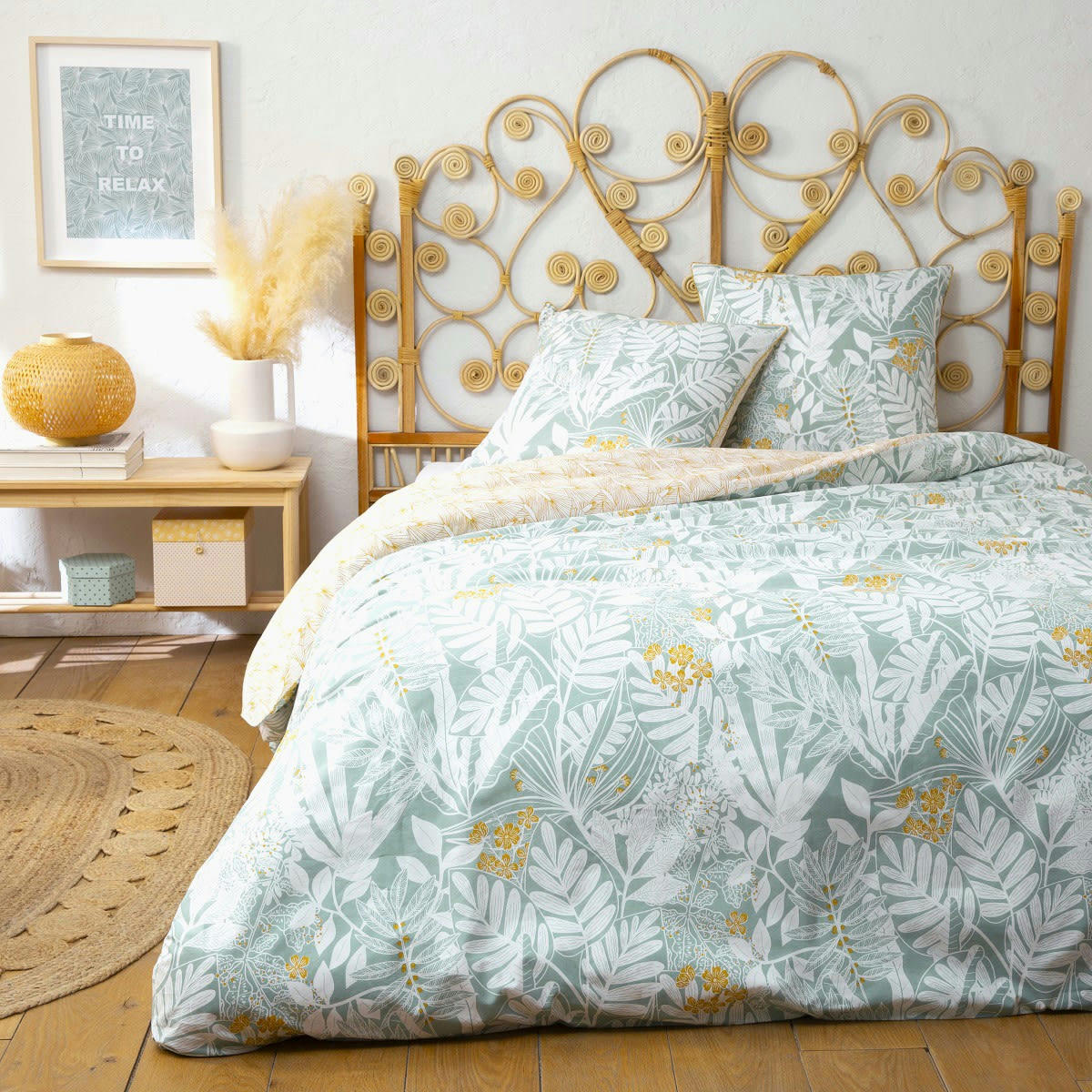 FEROE - Parure de lit 2 personnes coton  imprimé bleu 240x220cm