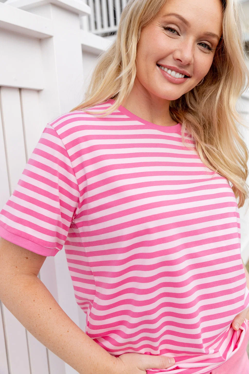 Striped Tee in Pink/Light Pink