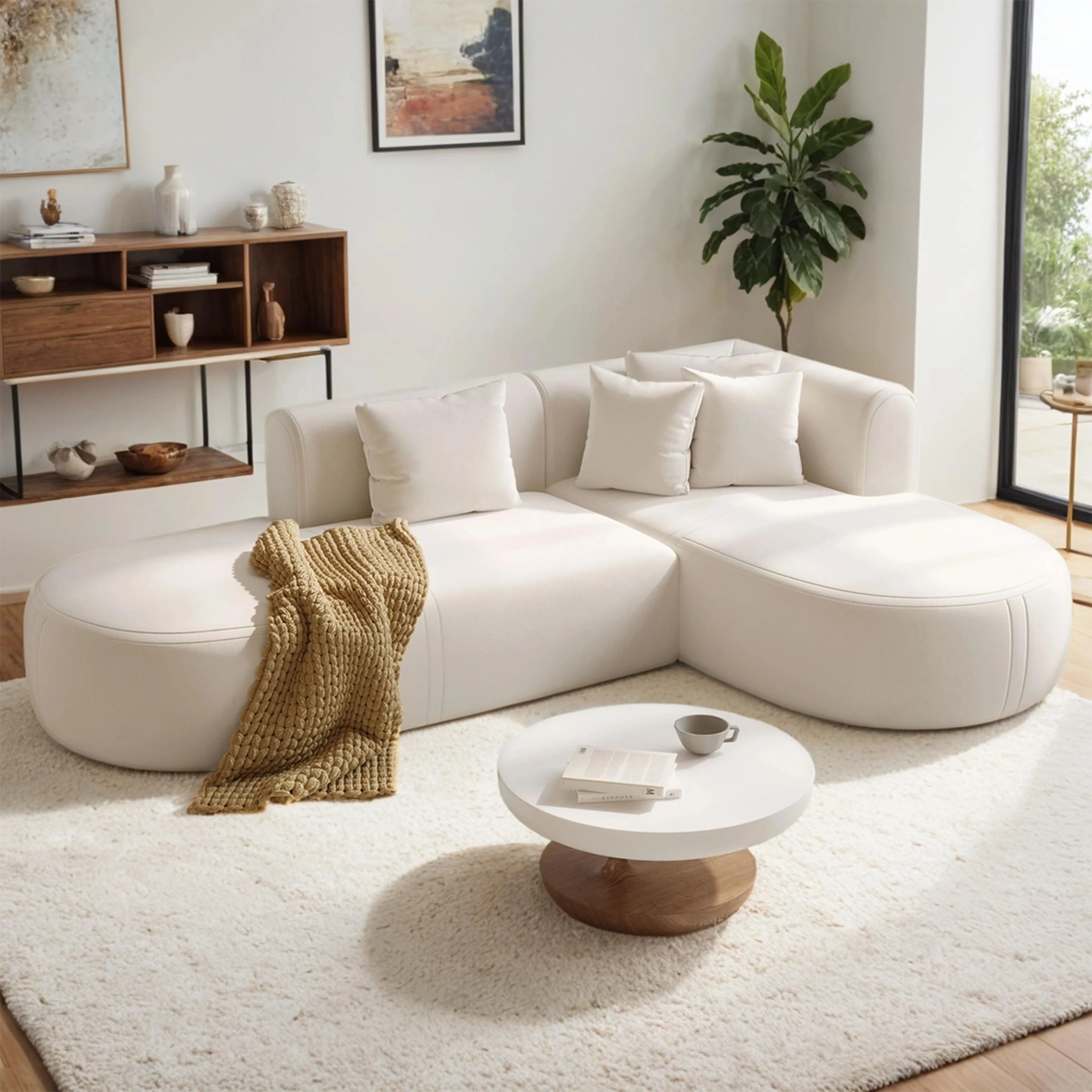 Corner Sofa for Living Room, Modern L Upholstered Couches with 4 Pillows, 3 Seater Curved Sofa Couch for Lounge Area