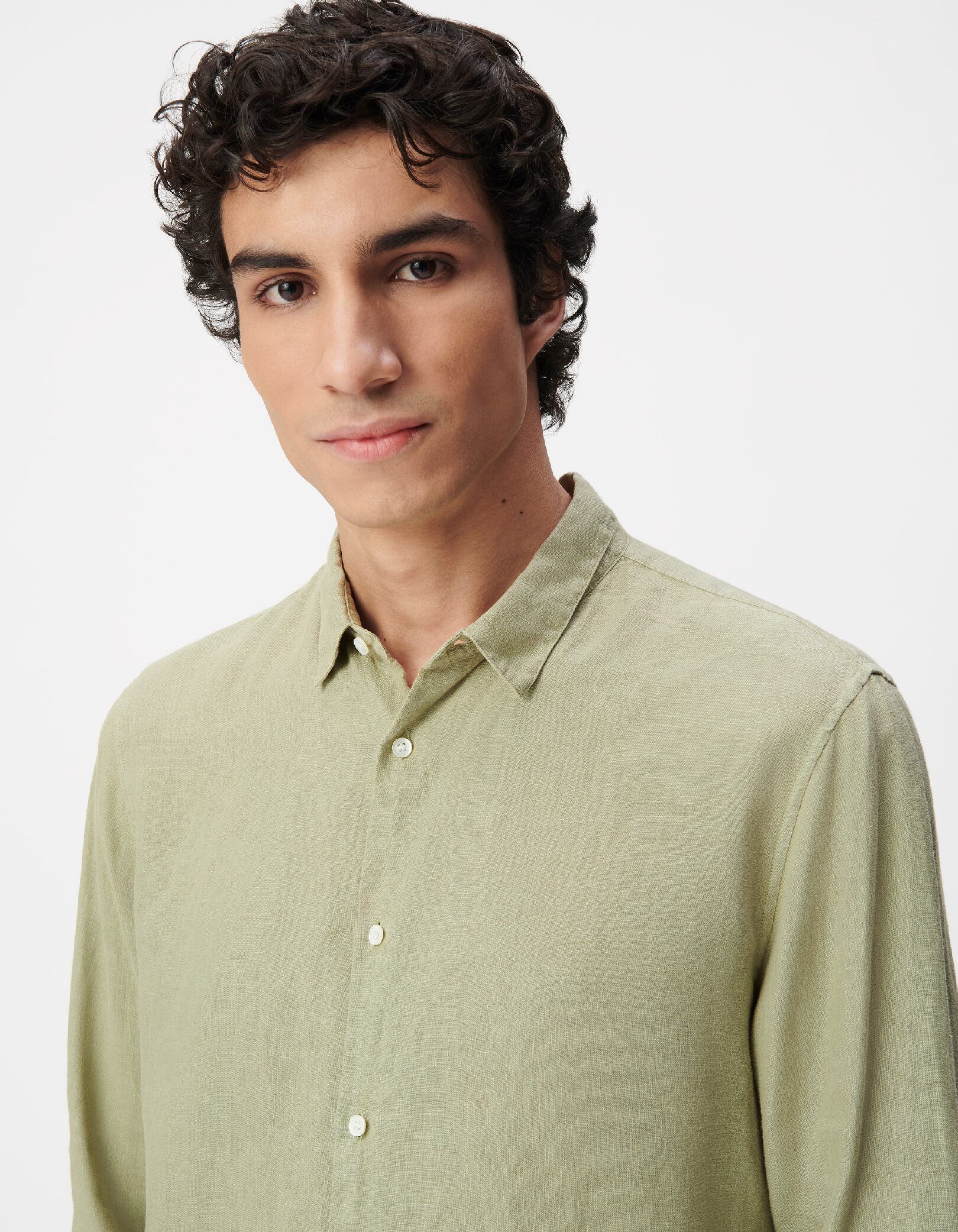 Chemise slim verte 100% lin Homme
