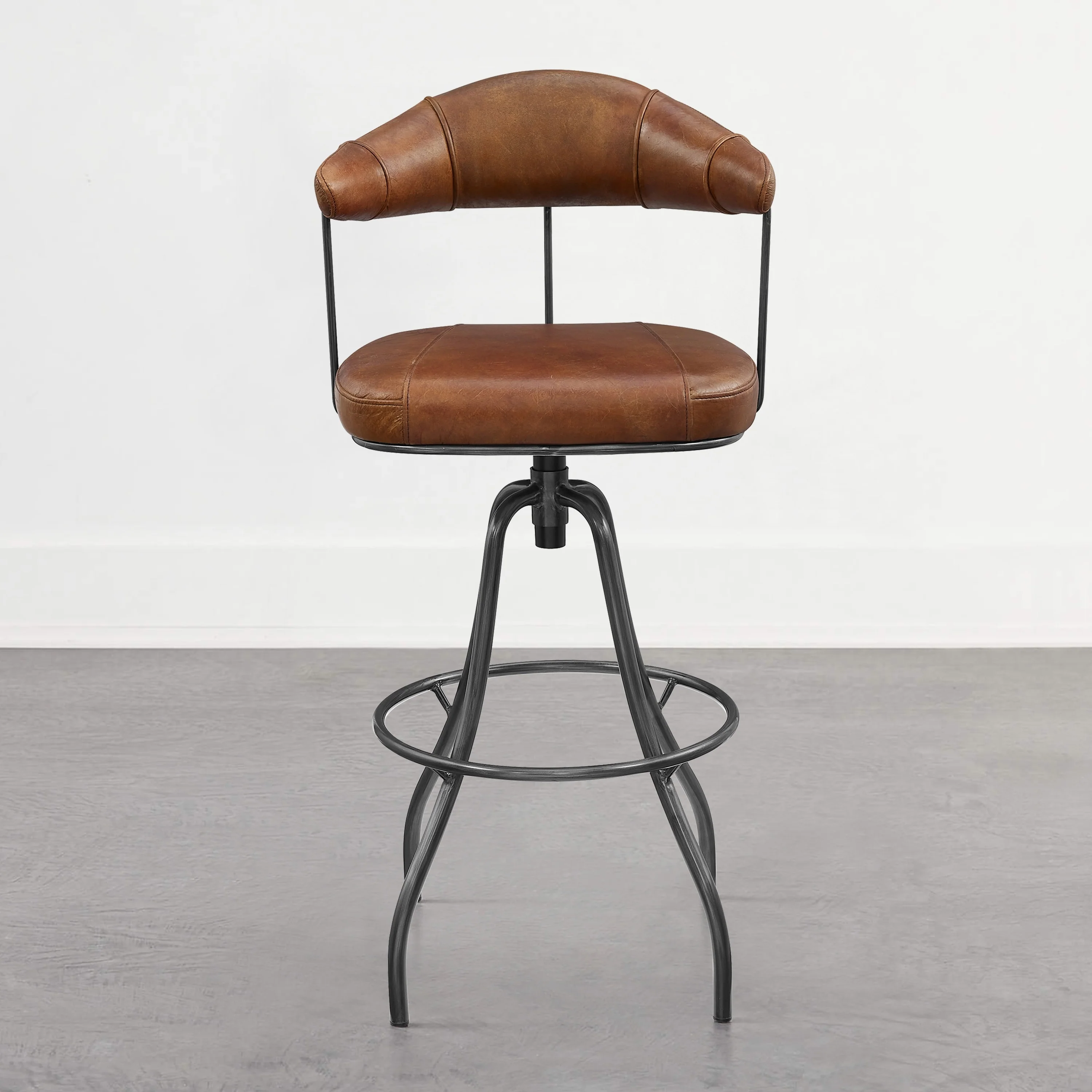 Art Leon Industrial Retro Leather Swivel Barstool