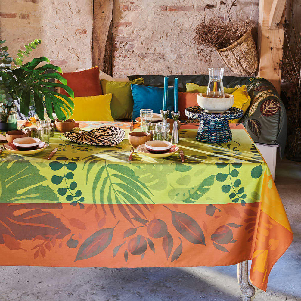 ORANGE FESTIVAL CITRUS - Nappe carrée antitache déperlant pur coton orange 155x155 cm