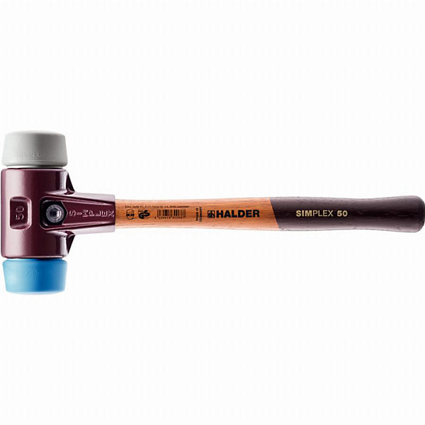 Maillet HALDER SIMPLEX 3013 TPE souple et TPE moyen, boîtier fonte malléable, manche bois - D60 mm - 3013.060