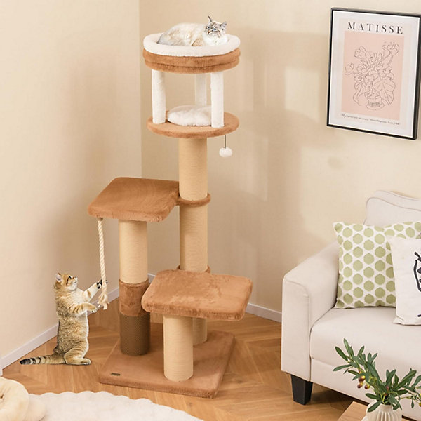 Arbre à Chat XXL, avec Boule Suspendue, Corde en Sisal, Griffoirs, Auto-Toiletteur, Perchoir à 2 Niveaux, Plateformes pour Chats