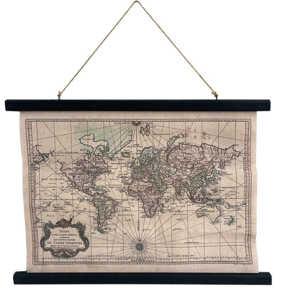 GLOBE - Toile déco globe terrestre à suspendre 60x43cm