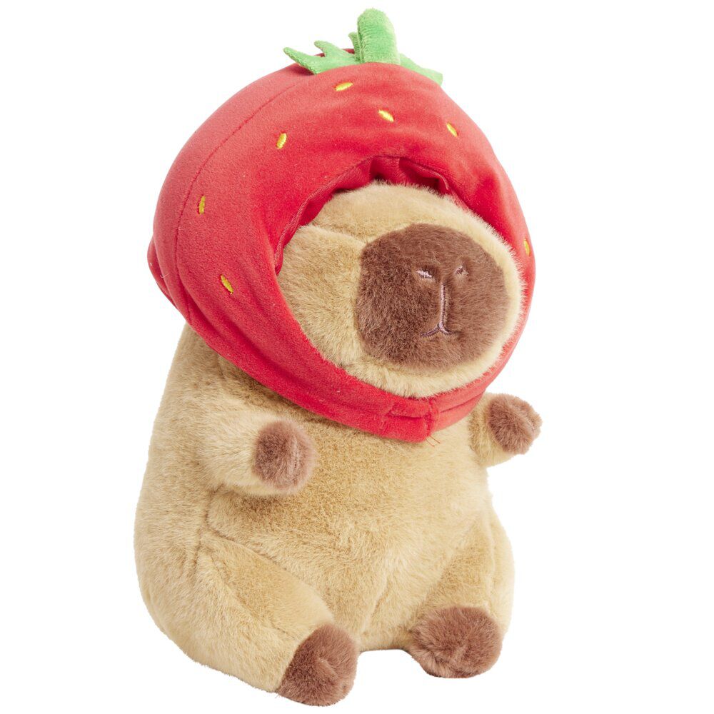 Peluche animal capybara avec fraise 19x9xH23cm