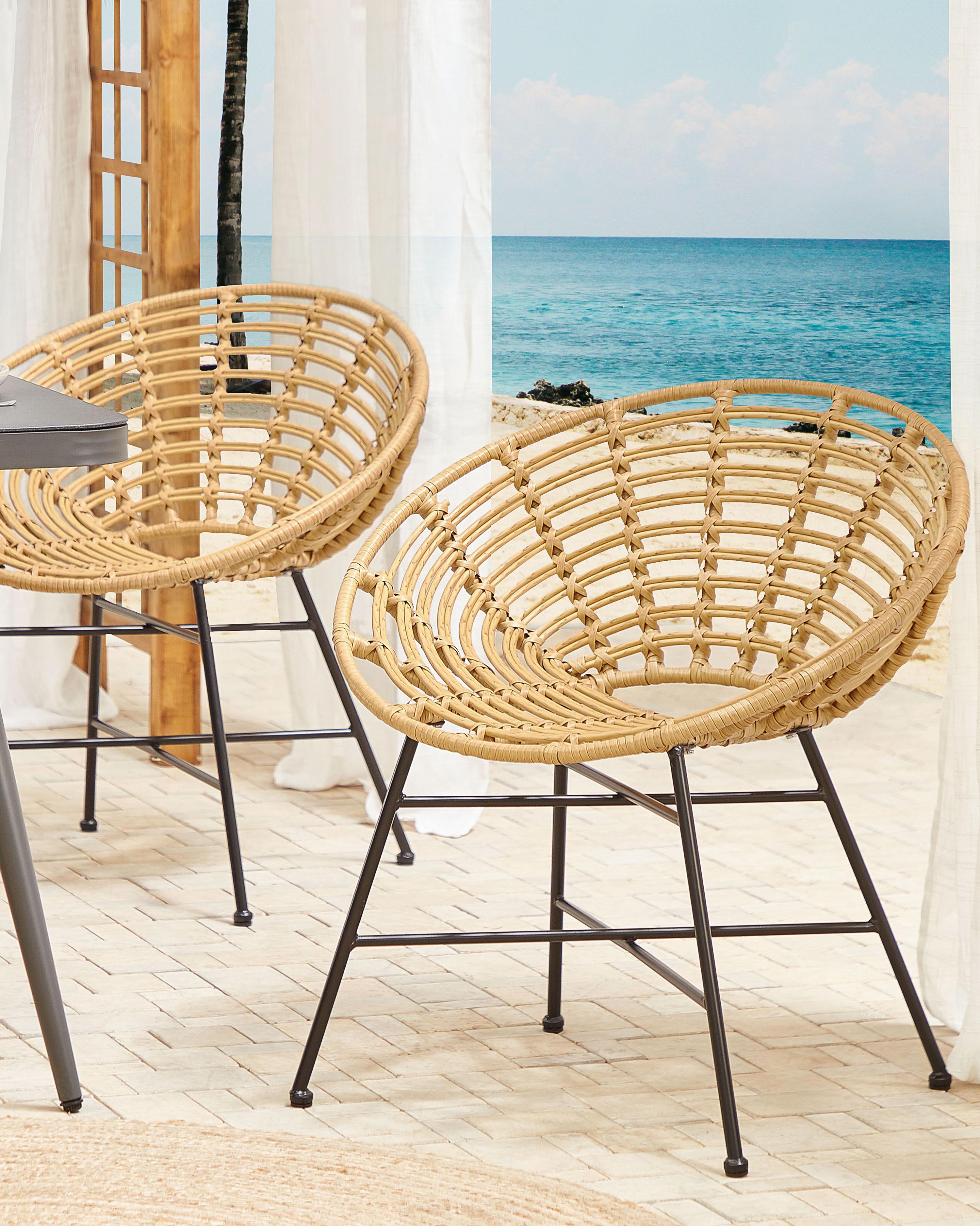 Set of 2 Garden Chairs ACERRA PE Rattan Light Brown