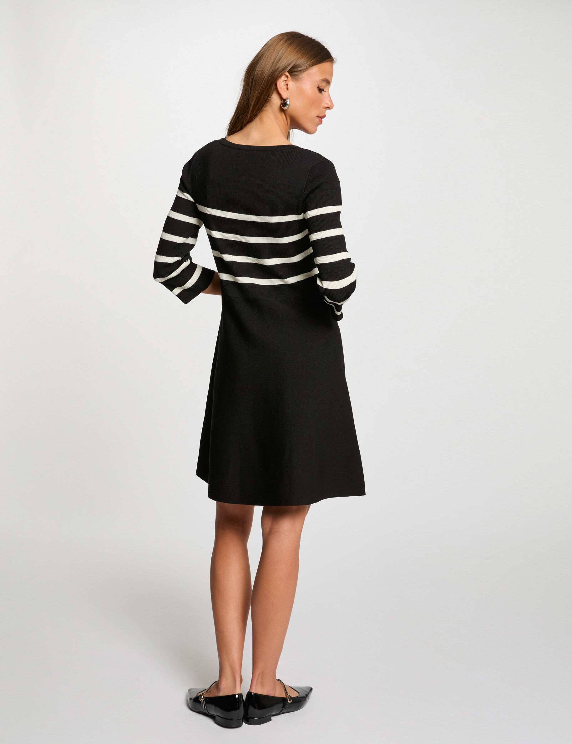 A-Line Striped Knitted Dress Black Women