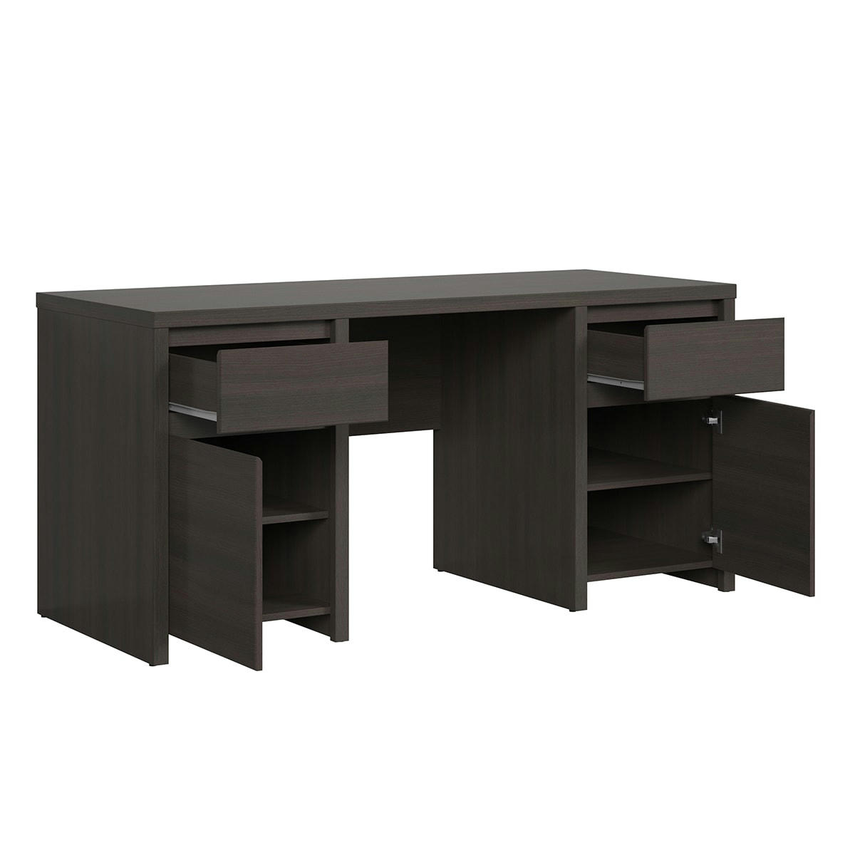 - Bureau 2 portes 2 tiroirs panneaux agglomérés naturel foncé