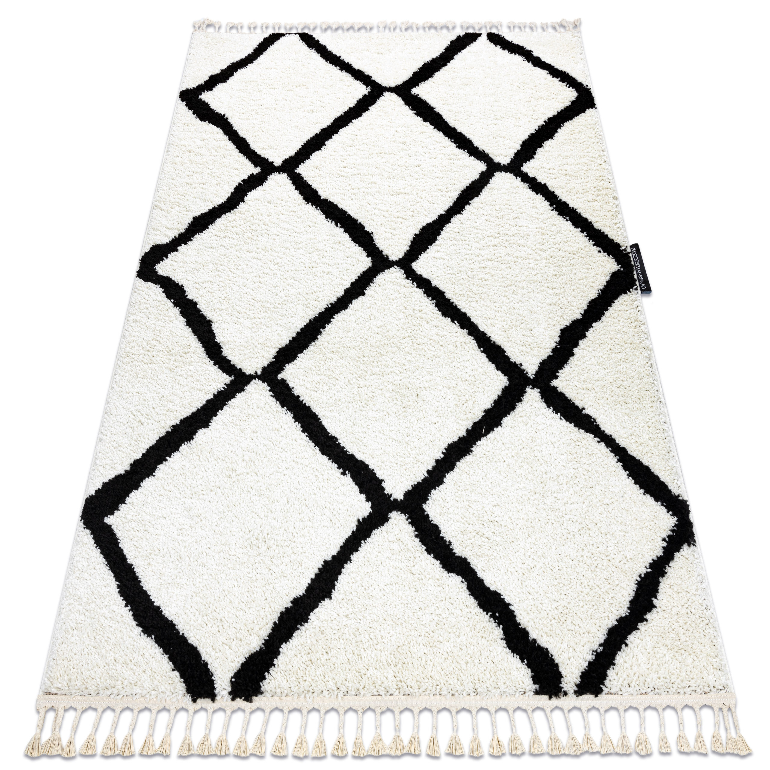 Dywan BERBER CROSS biały Frędzle berberyjski marokański 80x150 cm