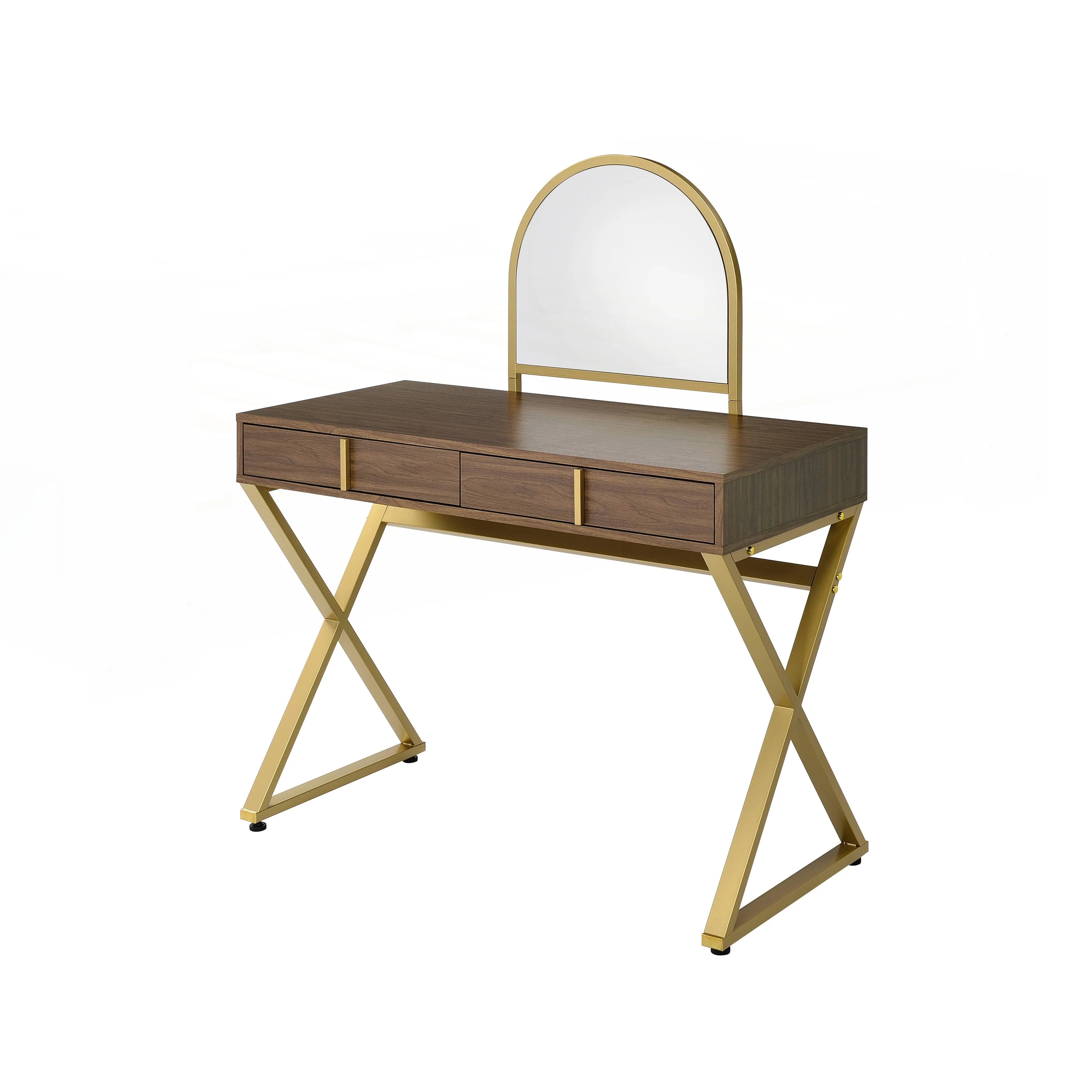 Coleen Walnut & Gold Finish Vanity Desk
