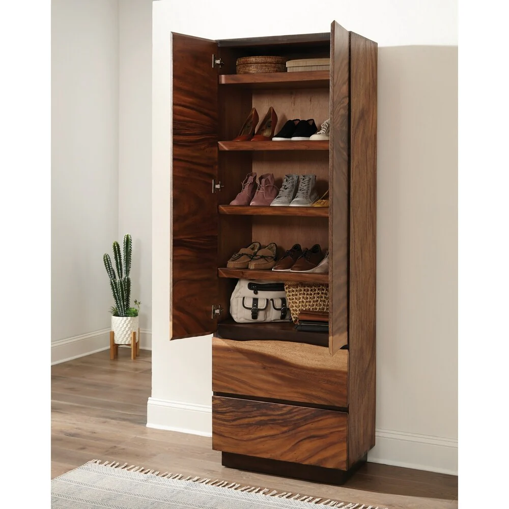 Mallory Smokey Walnut and Coffee Bean 2-drawer Shoe Tower