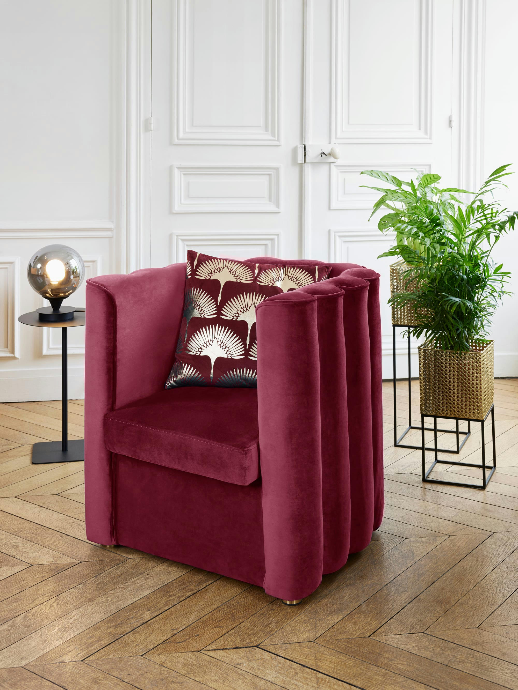FRIDA - Fauteuil vintage en velours bordeaux