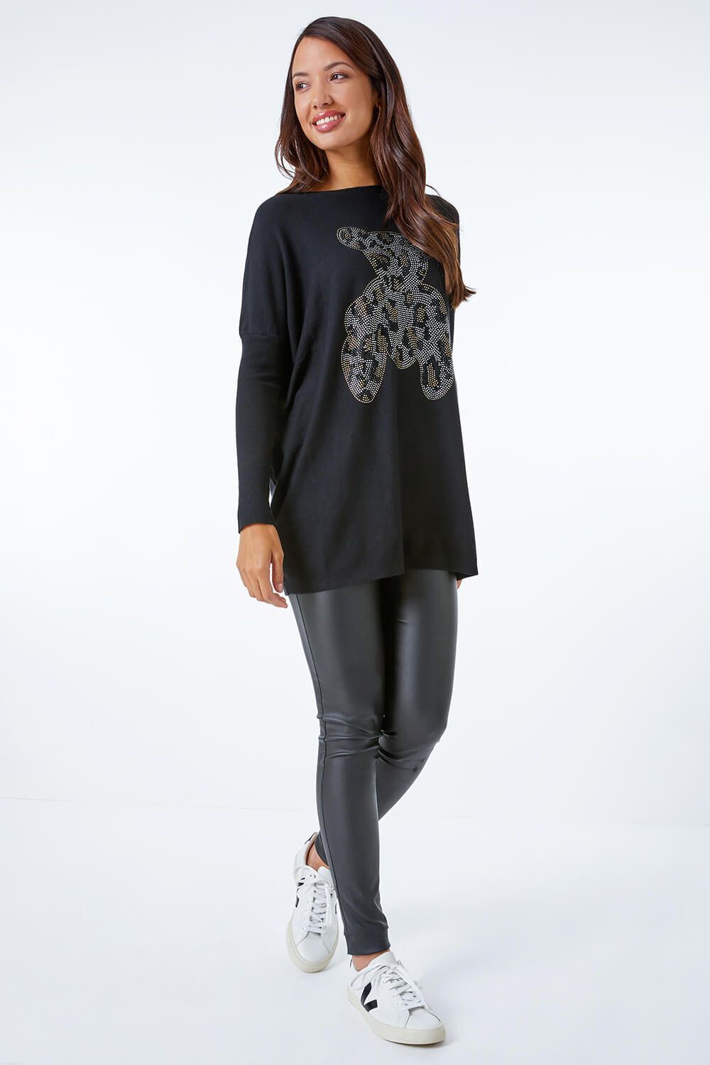 Roman Embellished Animal Print Bear Longline Jumper