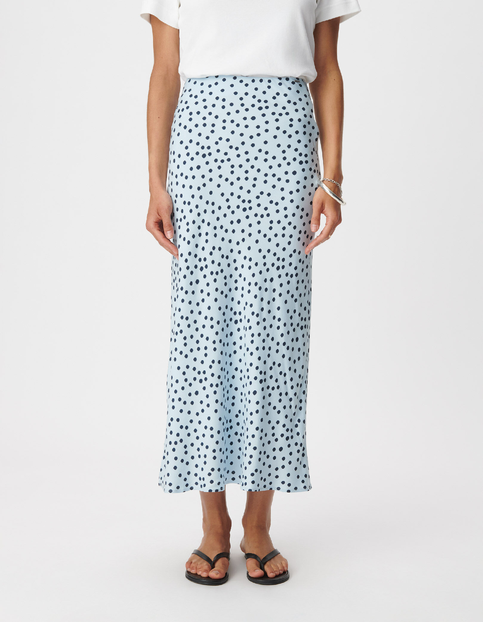 Jupe longue bleu ciel imprimé pois Femme