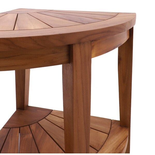 Nordic Style Oiled Teak Corner Stool with Shelf
