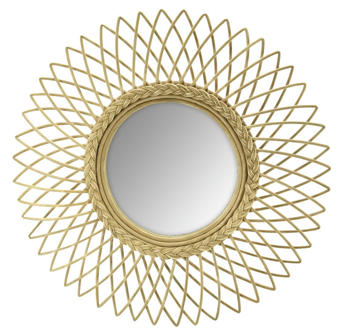 - Miroir soleil en moelle de rotin 60 cm