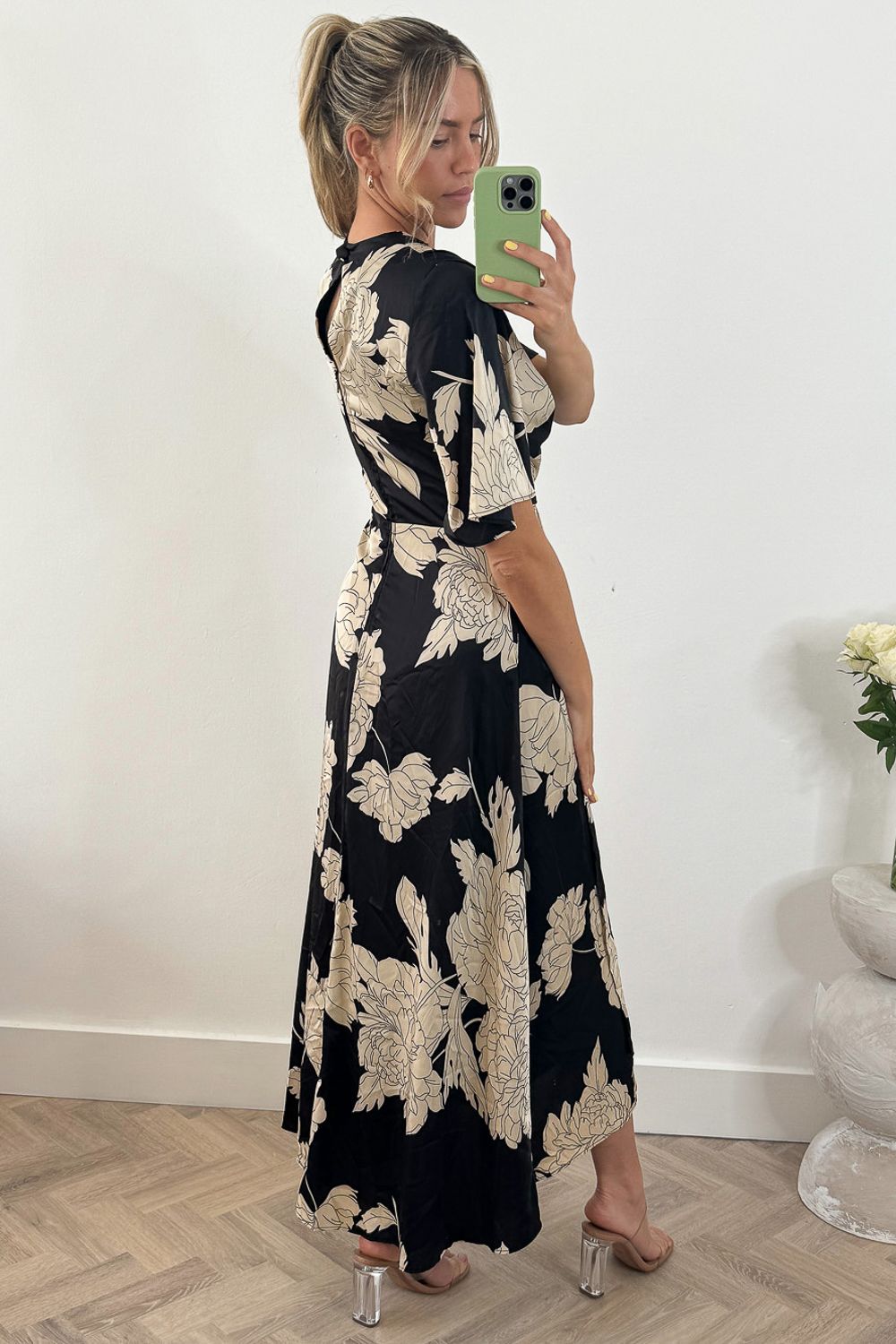 Jolie Moi Willow Satin Wrap Tie Waist Dress