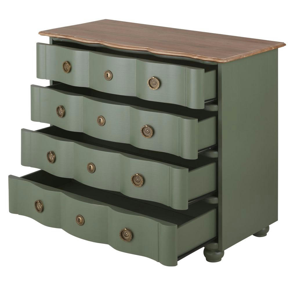 Gustavia - Commode 4 tiroirs vert kaki et métal doré