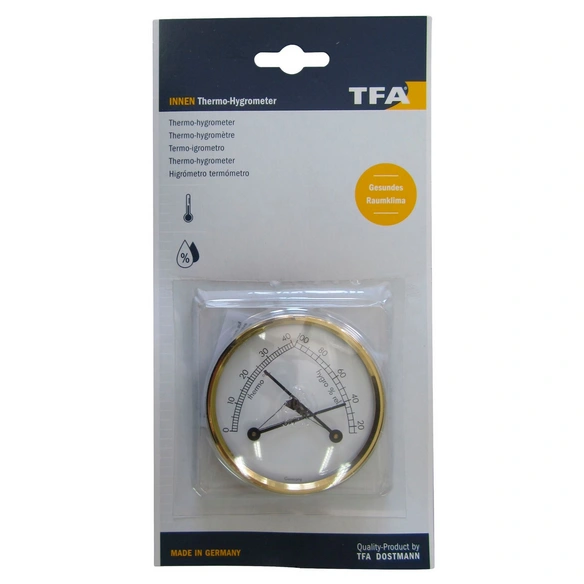 Thermo-Hygrometer, Kunststoff/Messing, schwarz/goldfarben
