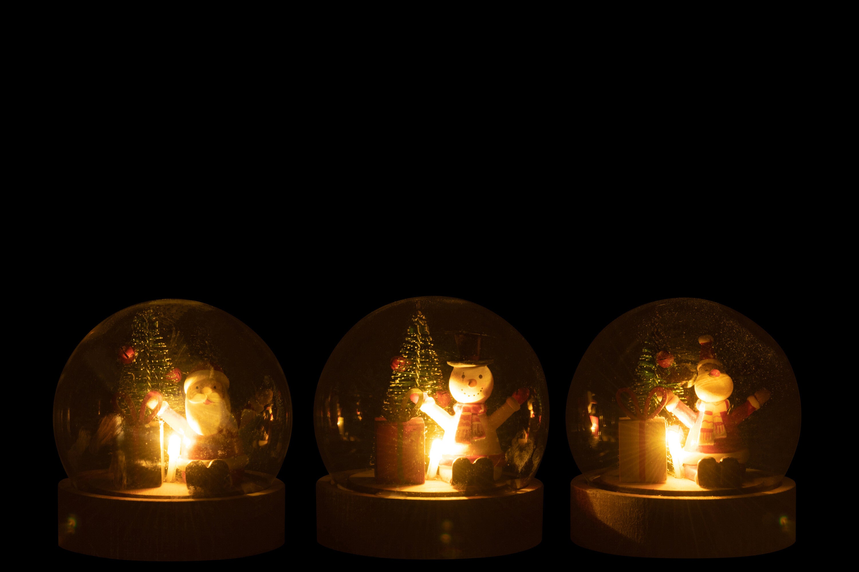 J-Line Decoratieve stolp Kerstman/Rendier/Sneeuwman - hout/glas - mix - 3 st. - LED lichtjes