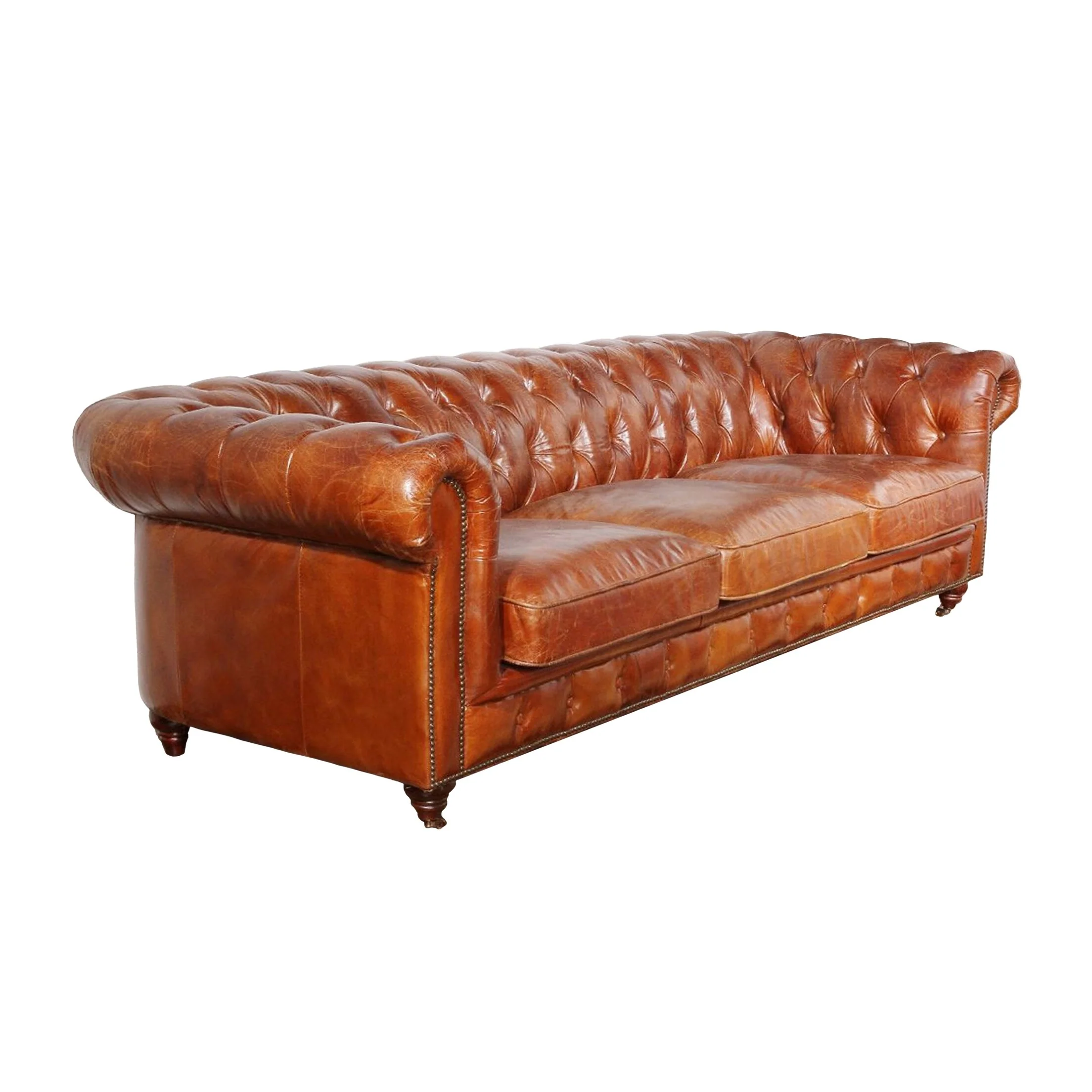 Pasargad Home Paris Club Chesterfield Tufted Sofa, Brown - 28.7'' H x 97.2'' W x 39'' D