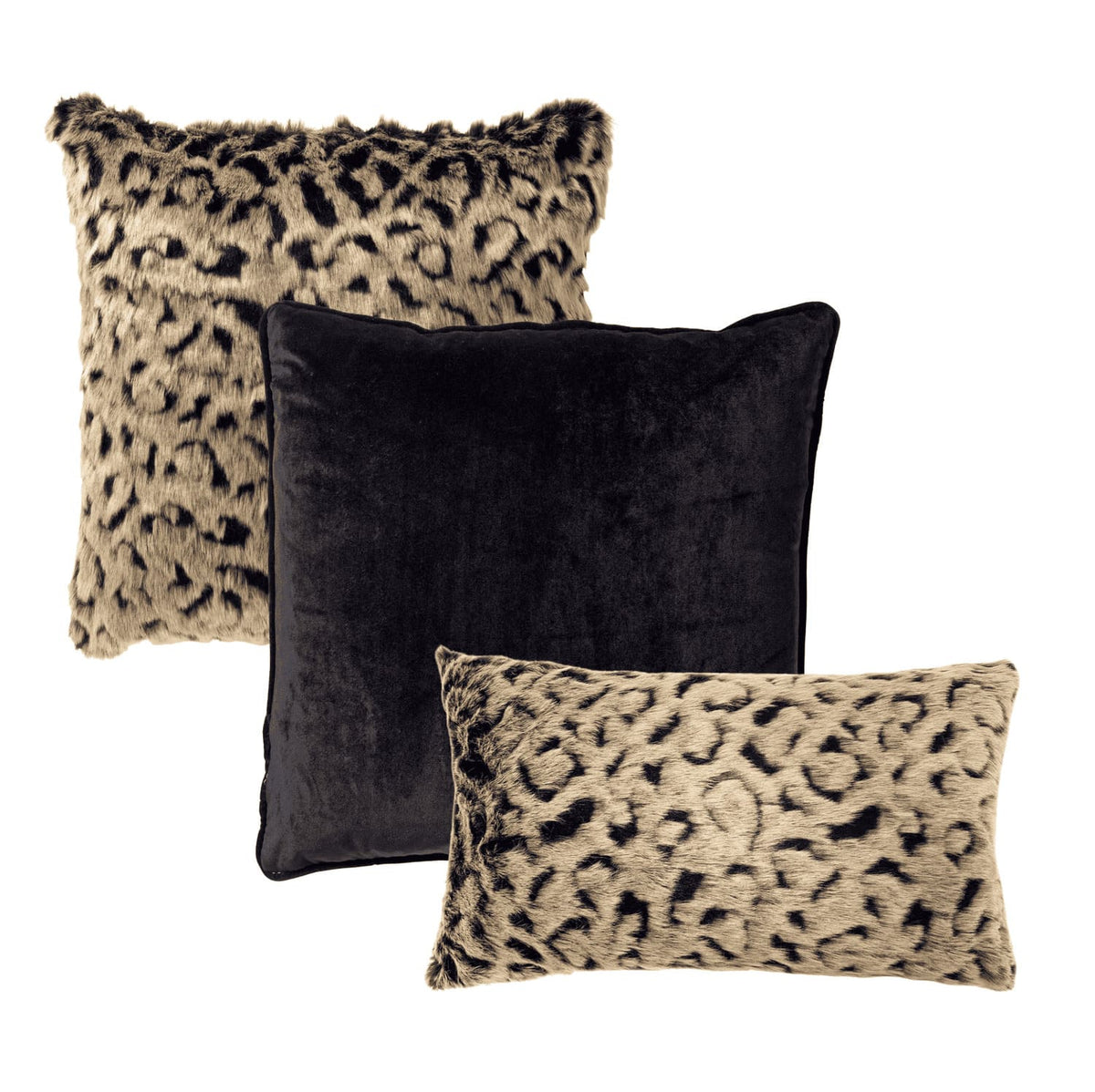 KUSSENSET - 3-delig - Keyan - 45x45 cm, 30x50 cm - inclusief binnenkussens - bruin, zwart
