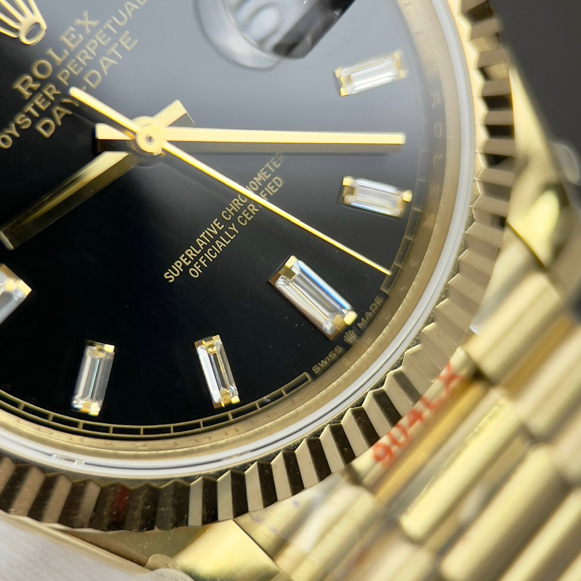 Rolex Day-Date 228238 YG Plated Black Dial CZ Diamonds 40mm Super Clone