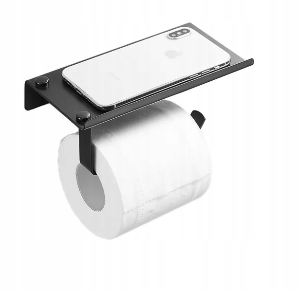 Uchwyt na papier toaletowy z półką na telefon czarny stylowy