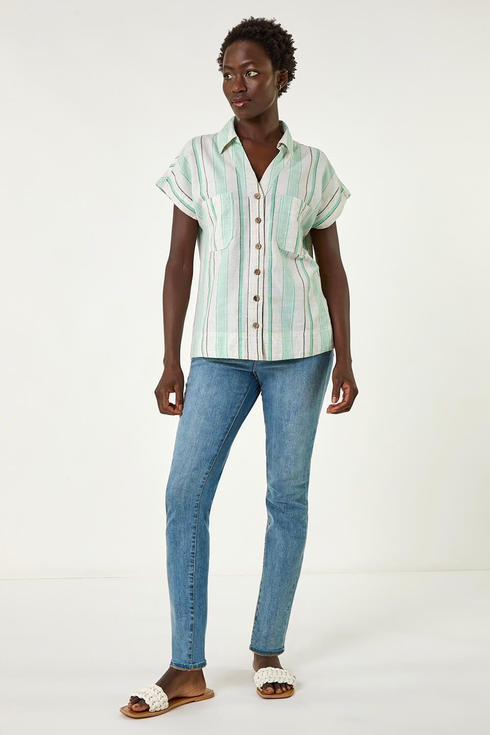 Roman Verticle Stripe Short Sleeve Shirt