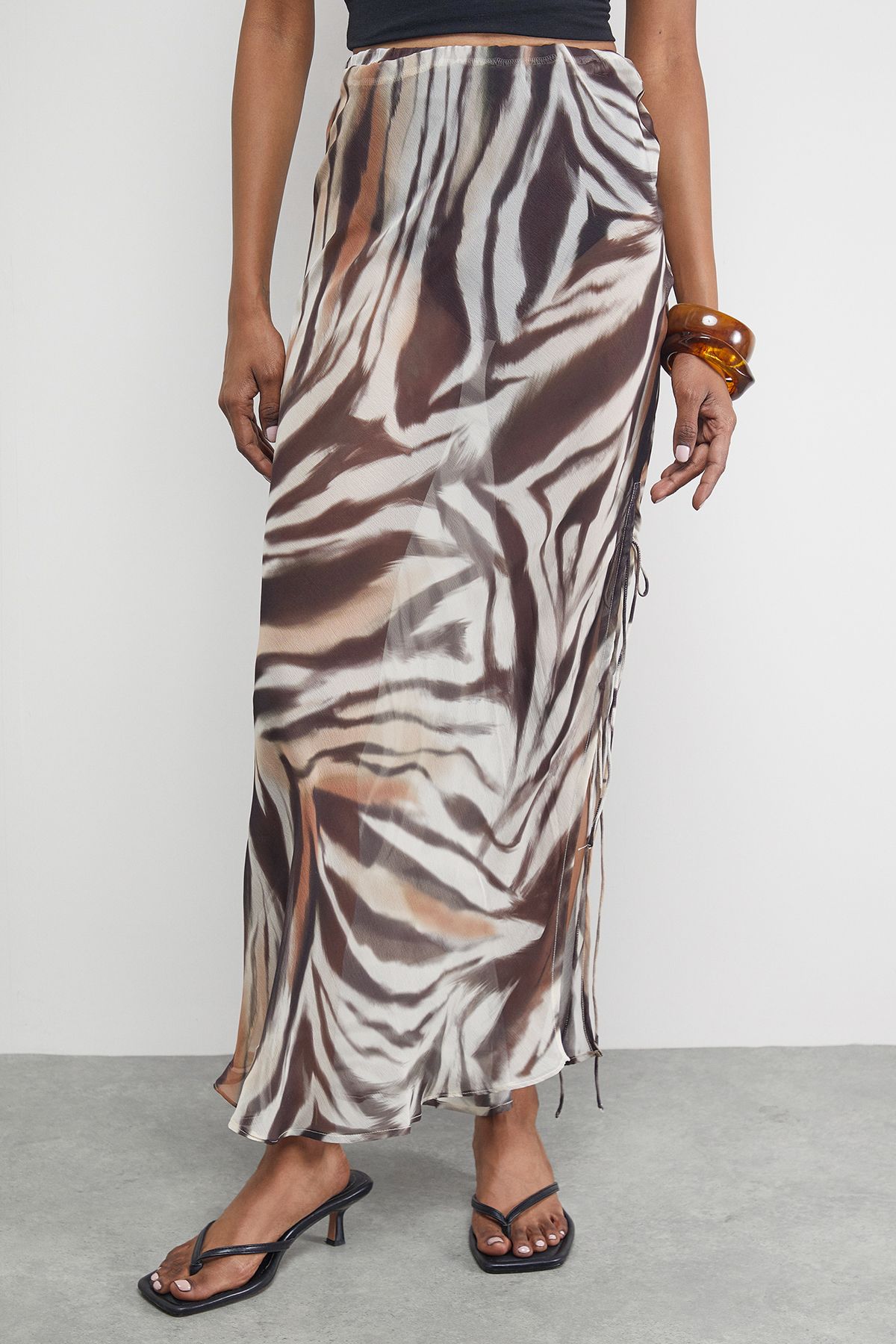 Warehouse Chiffon Tie Side Column Midi Skirt