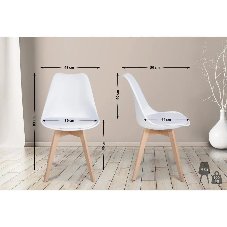 CLP Set van 6 Eetkamerstoel Ramsey natura Frame - Kunststof - wit